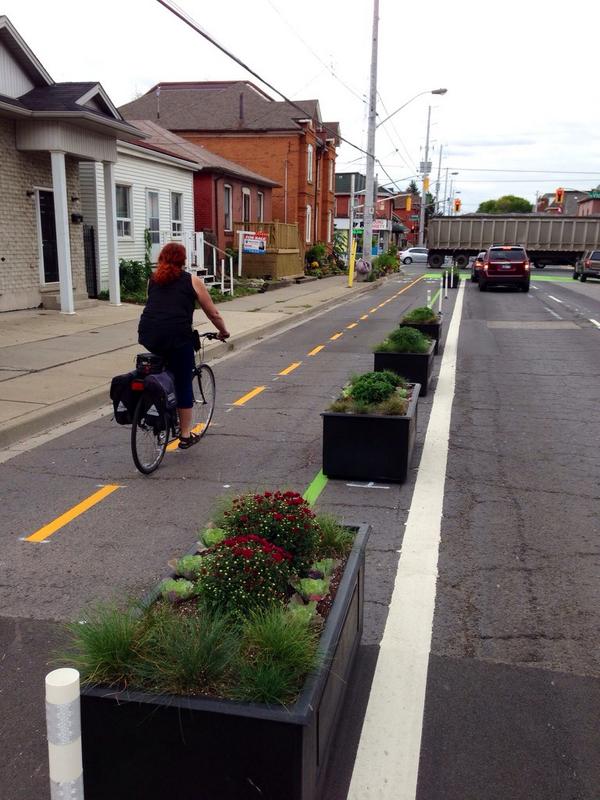 Planter boxes separating a cycle lane